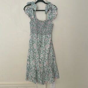 Dondolo Colony Dress  Green Floral Linen Blend Midi Dress